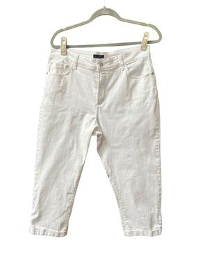 NYDJ White Cropped Rhinestone Studded Jeans 14W